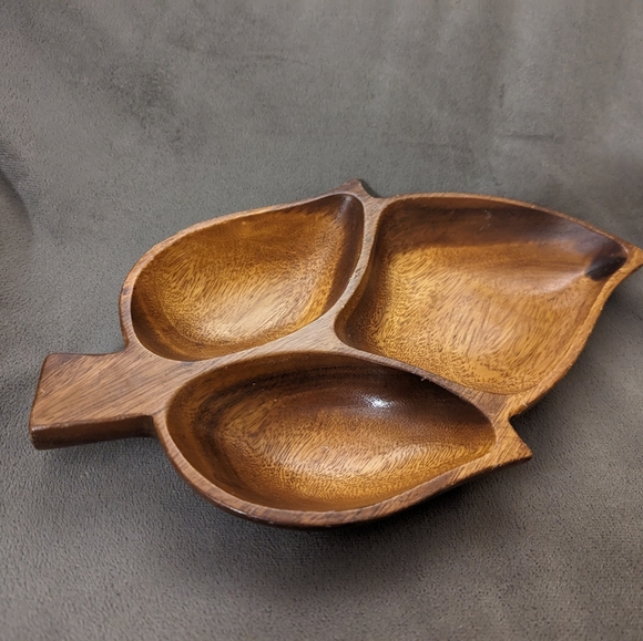 Vintage Wood Hand Carved Leaf Nut Tray Bowl Home Decor Accent - Picture 7 of 7